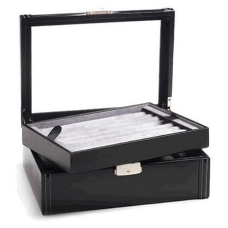 Deluxe Black Leather Cufflinks Collector's Case - 11W x 3.5H in.