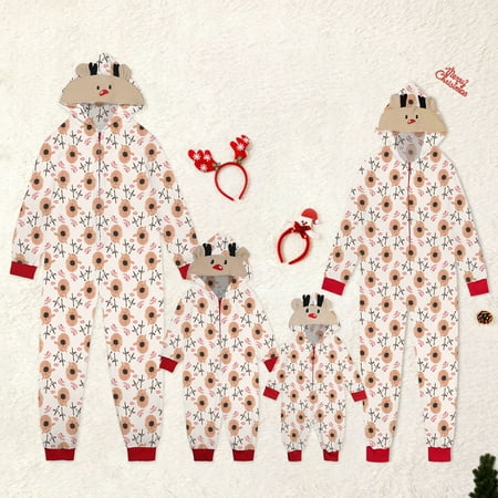 

Guvpev Christmas Hooded Jumpsuit Pajamas Elk Loungewear Outfits Family Xmas Pjs Matching Sets