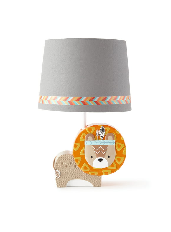 Levtex Baby - Zambezi Table Lamp - Lion - Taupe and Orange with Grey Shade and Multicolored Accents - Nursery Lamp - Base And Shade - Nursery Accessories - Measurements: 22 in. high and 6 in. diameter