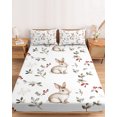 thumbnail image 2 of Cal.King Size Fitted Sheet Set - Botanical Rabbit 3 Piece Bedding Sets 16" Deep Pocket Fitted Sheet with 2 Pillowcases, Watercolor Pastoral Plant Leaves Flower Brushed Microfiber Hotel Bed Sheets, 2 of 9