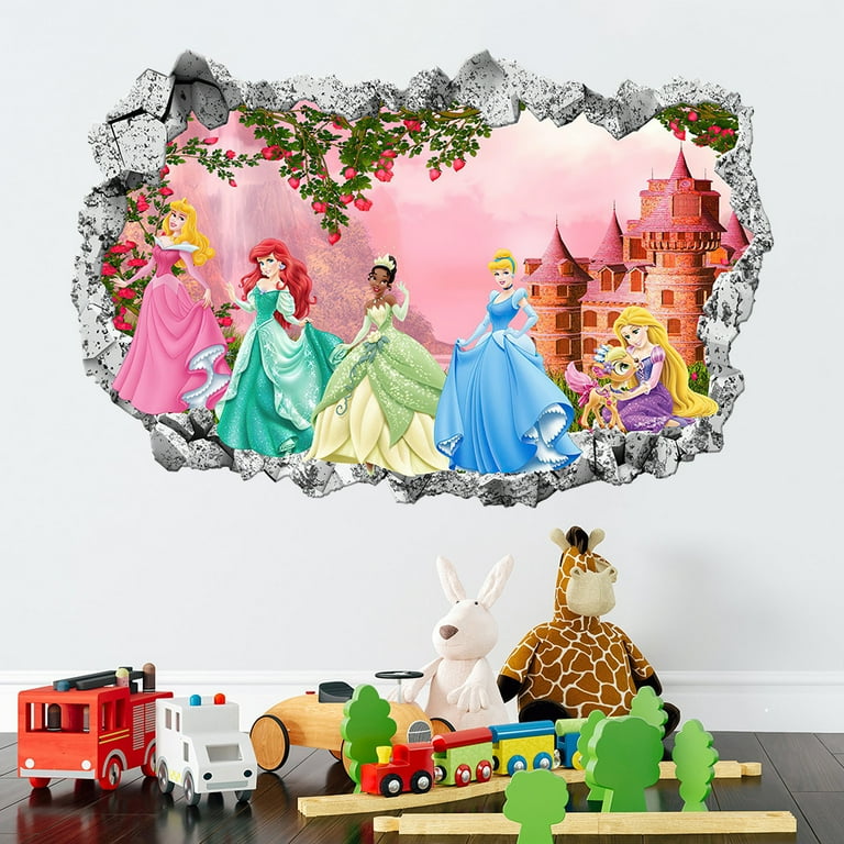 Disney Princess Wall Sticker For Bedroom Living Room Nursery Party Decorations Anime Cartoon Background Self Adhesive Wall Decor Baby Boy Girl Kids