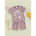 thumbnail image 4 of Musuos Baby Girl Summer Outfit 6 12 18 24M 3T Letter Print Short Sleeve Crew Neck T-Shirts Tops Elastic Waist Shorts Set, 4 of 10