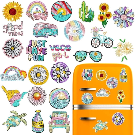 GIRACOA 24 Pcs Summer Magnets Diamond Art, Refrigerator Magnets 5D Diamond Painting for Home Decor DIY Crafts