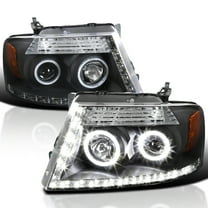 Spec-D Tuning Dual Halo Projector Headlights w/ LED Strip Black Compatible with 2004-2008 Ford F150 2006-2008 Lincoln Mark LT, Left   Right Pair Headlamps Assembly