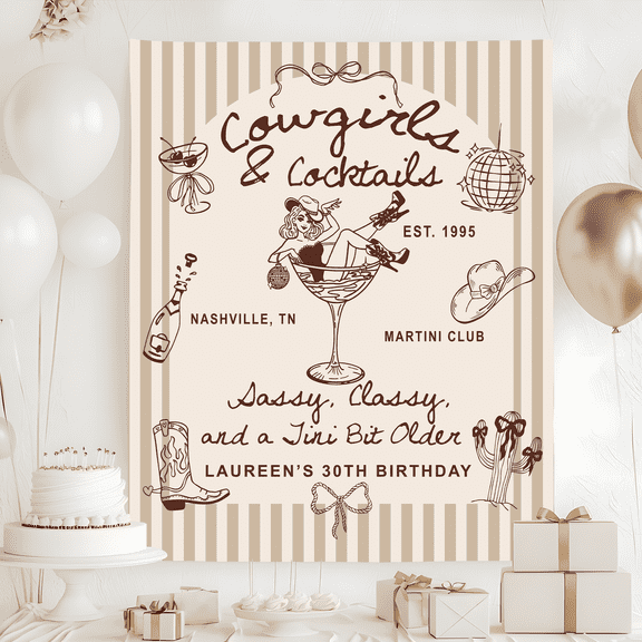 Custom 30th Western Birthday Tapestry, Cowgirls & Cocktails 30th Birthday Banner, A Tini Bit Older Banner, Birthday Party Decor