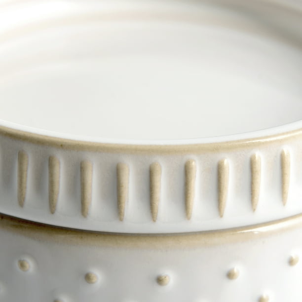 3-Piece Textured Ceramic Stackable Jar Set in Creamy White
