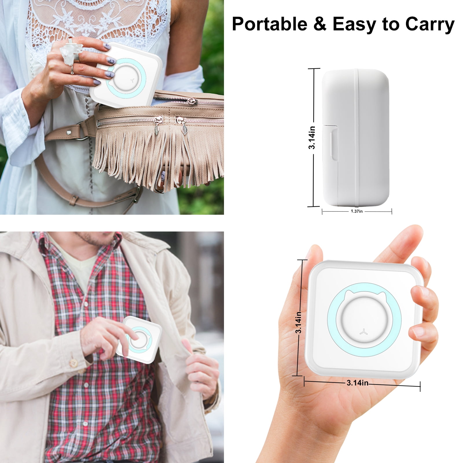 Romanda Portable Photo Printer, Pocket Wireless Bluetooth Thermal Mini Printer with 10 Rolls Printing Paper for Android iOS Smartphone BT Inkless Printing for DIY Journal, Photos, Notes, Gifts - Blue