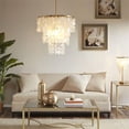 thumbnail image 2 of Pemberly Row Transitional Metal and Shells Capiz Chandelier in Gold/White, 2 of 10