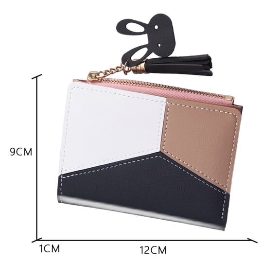 ELAYARD Black Short Wallet with Tassel Zippered Holder for Storage of Cash Business Cards and Small Items