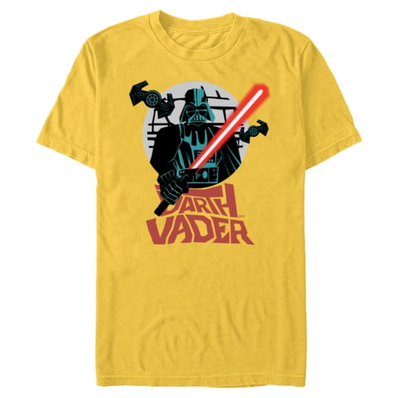 Star Wars Darth Vader with Lightsaber Block Print Style - Short Sleeve Blended T-Shirt for Adults - Customized-Yellow