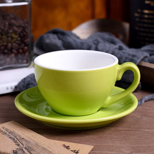 Taza y platillo Barista Latte Art, gran capacidad a elegir para Latte, Cappuccino y Double Espresso 220ml Verde WD.WDQZL Hogar