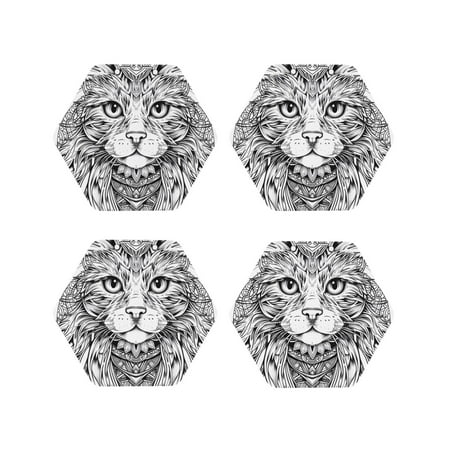

Tideii Intricate Cat Mandala for Leather Coasters 4 Pieces Anti-fouling and Anti-scalding Decorative Coasters Suitable for Restaurants Kitchens Coffee Shops-Hexagon