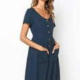 thumbnail image 5 of Vestido de verano informal para mujer, de manga corta, con botones, para playa, con bolsillos, 5 of 5