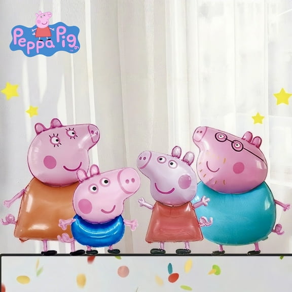 4PCS Peppa George Mummy Daddy Pig Balloon Set The Family Of Peppa Pig Cute Cartoon Style Bracelet Decoration Carnival Party Photo Props Party Supplies Christmas Birthday Gifts