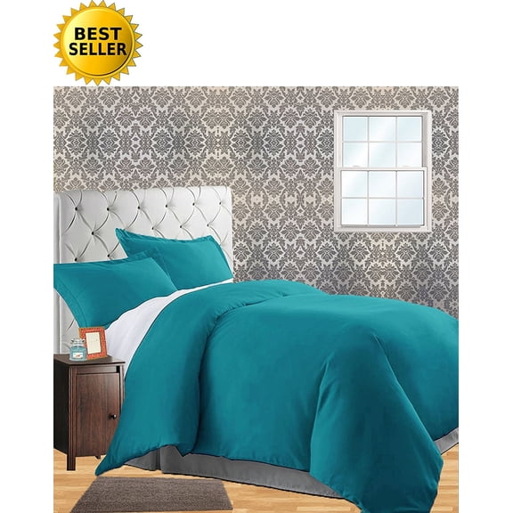 Celine Linen Wrinkle & Fade Resistant 3-Piece Duvet Cover Set - Protects and Covers your Comforter / Duvet Insert, 1500 Series LUXURIOUS 100% HypoAllergenic - Silky Soft, King/Cali King, Turqouise