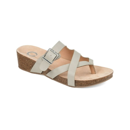 

JOURNEE COLLECTION Womens Gray 1/2 Platform Crossover Straps Buckle Strappy Comfort Madrid Round Toe Wedge Slip On Thong Sandals Shoes 7.5 M