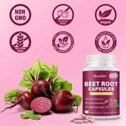 Bcuelov Beet Root Capsules 1300mg Blood Pressure Energy Endurance Support Vegan Gluten-Free 90 Count