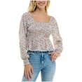thumbnail image 1 of Ultra Flirt Womens Smocked Peplum Baby Doll Blouse, natural, Juniors, L, 1 of 1