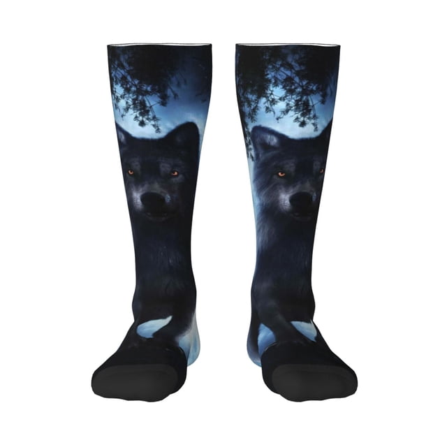 Wukai Night Scene of Wolves for Contrast Color Stockings, Sports Fitness Adult Long Socks, Unisex