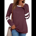 thumbnail image 1 of Camisetas de Larga para Mujer, Camisetas Casuales con Cuello Redondo y Bloques de Color, Ropa de Moda de Otoño, Conjuntos Modernos Vino Tinto L, 1 of 8