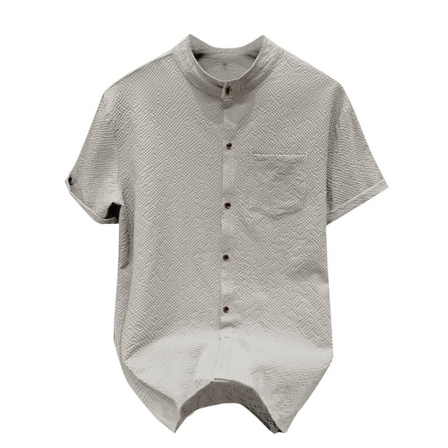 hotojiny Work Shirt for Men Textured Button down Office Top Lightweight Short Sleeve Golf Tee Summer Vaction Clothes