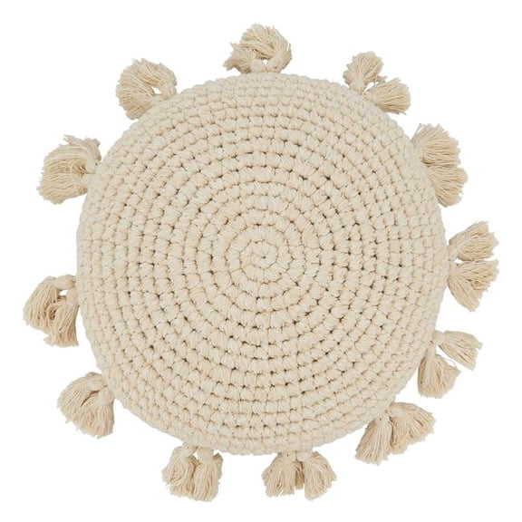 Saro Lifestyle 6112.N18RD 18 in. Round Boho Bliss Tassel Round Down Filled Throw Pillow, Natural