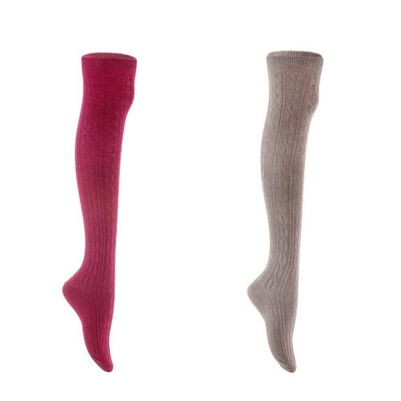 Lian LifeStyle Women's 2 Pair Adorable Comfortable Soft Thigh High Over Knee High Cotton Socks Size 6-9 L1024 Wine,Dark Grey