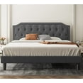 thumbnail image 2 of Allewie King Upholstered Platform Bed Frame with Diamond Button Tufted Headboard,Sturdy Wood Slat Support，Dark Grey, 2 of 7