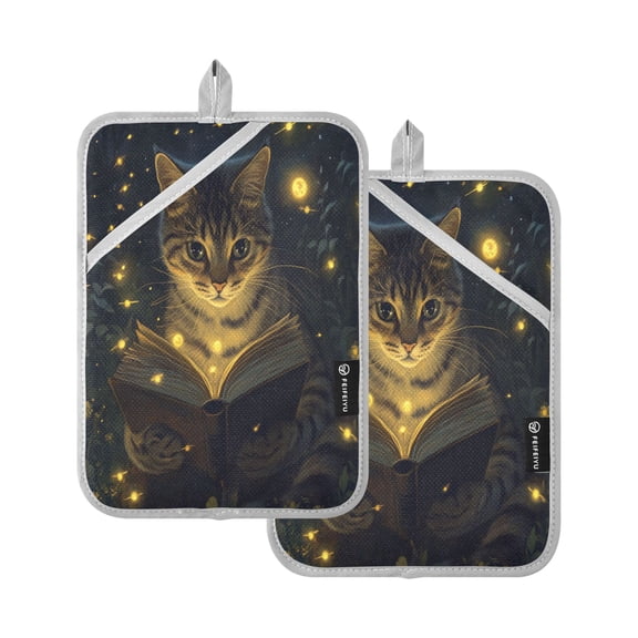 BZSMCE Pot Holder Oven Mitts Cooking baking Cat Are Redding Book Creative Pattern Size:7x9.8in