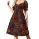 thumbnail image 1 of Vestido floral de manga corta burdeos oscuro, verde azulado y mostaza Vestidos de mujer Vestidos de fiesta Vestidos de graduación Vestidos de novia Vestido, 1 of 7
