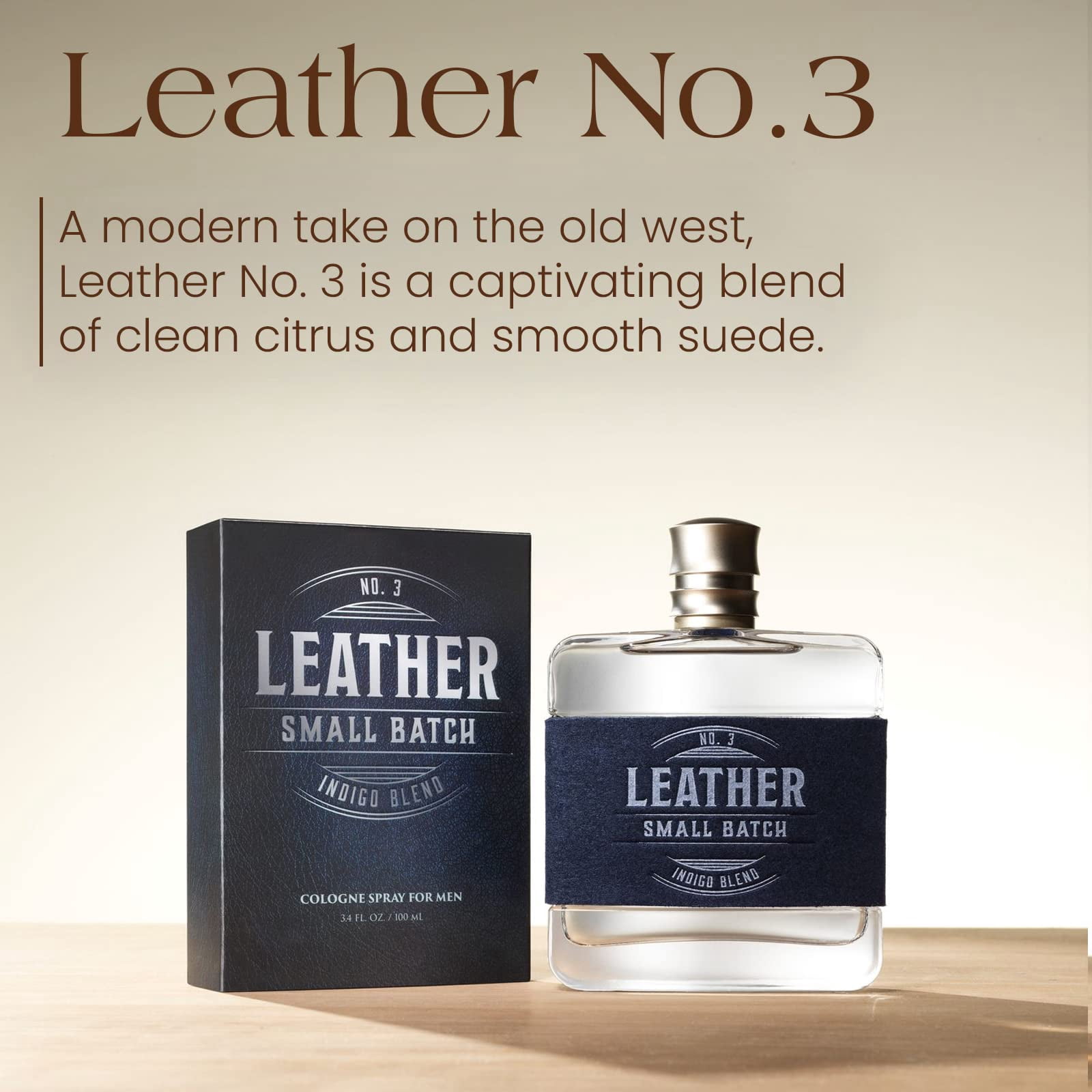 Tru Western Leather Woody Sandalwood Vetiver Men's Cologne, 3.4 fl oz (100 ml)