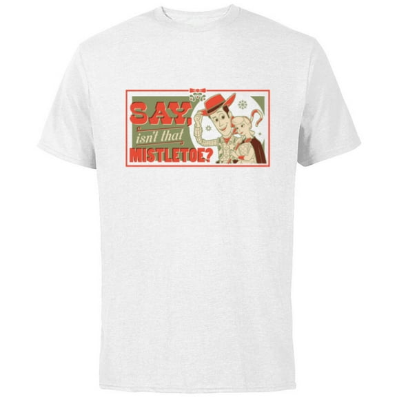 Disney and Pixar’s Toy Story Woody Bo Peep Holiday Mistletoe - Short Sleeve Cotton T-Shirt for Adults - Customized-White