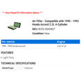 thumbnail image 2 of Air Filter - Compatible with 1990 - 1993 Honda Accord 2.2L 4-Cylinder 1991 1992, 2 of 2