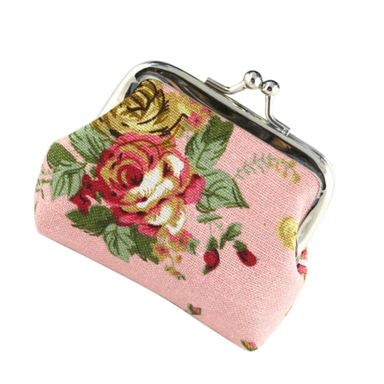 Coin Purse, Canvas Coin Pouch Rose Pattern, Mini Coin Purse Small Vintage Wallet  Coin Bag Buckle Kiss-lock Coin Pouch Change Purse Wallet for Women Girl -  by Viemira 