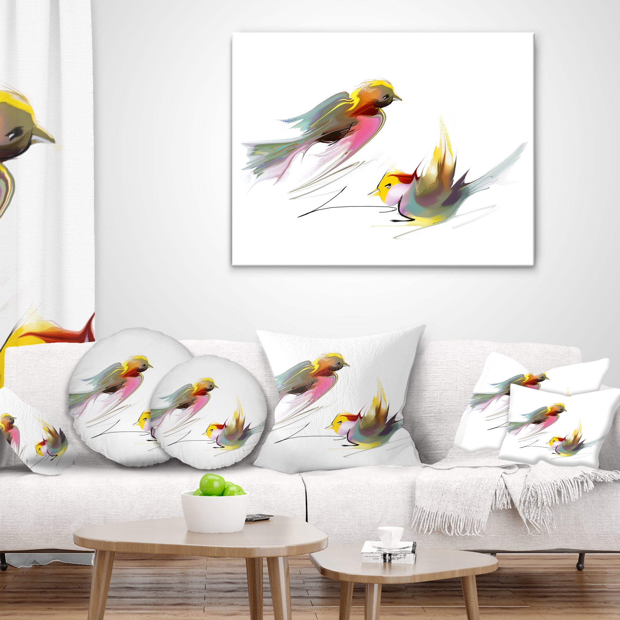 Designart Flying Birds Illustration - Animal Throw Pillow - 16x16
