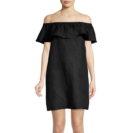 - Ruffled Linen Off-the-Shoulder Dress