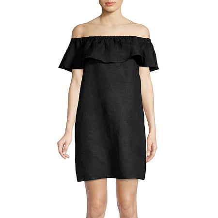 Ruffled Linen Off-the-Shoulder Dress