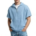 thumbnail image 2 of Short Sleeve Hoodies for Men Summer Fall Loose Casual Waffle Knit Hooded Sweatshirt with Pockets Quarter Zip Pullover, 2 of 4
