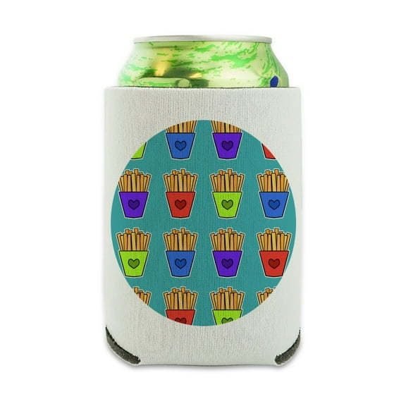 Colorful French Fries Pattern Can Cooler - Drink Sleeve Hugger Collapsible Insulator - Beverage Insulated Holder