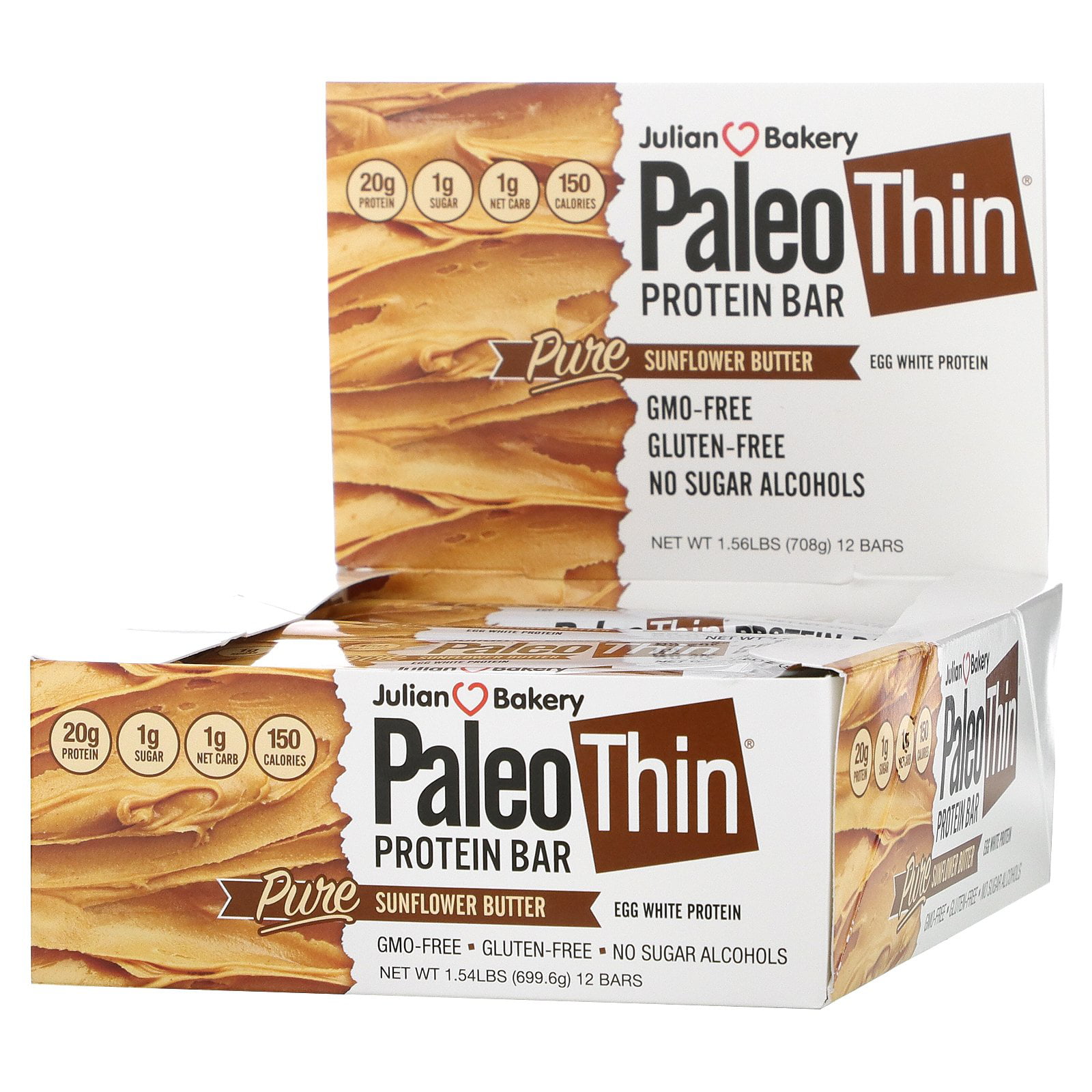 Paleo Thin Protein Bar, Pure Sunflower Butter, 12 Bars, 2.08 oz (59 g) Each, Julian Bakery - Walmart.com