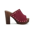thumbnail image 3 of BLISSFUL STEP Chaussures pour Femmes à Plateforme à Talons Épais à Bout Ouvert à Rivets en Faux Suède Sandales à Enfiler Bourgogne 7, 3 of 8