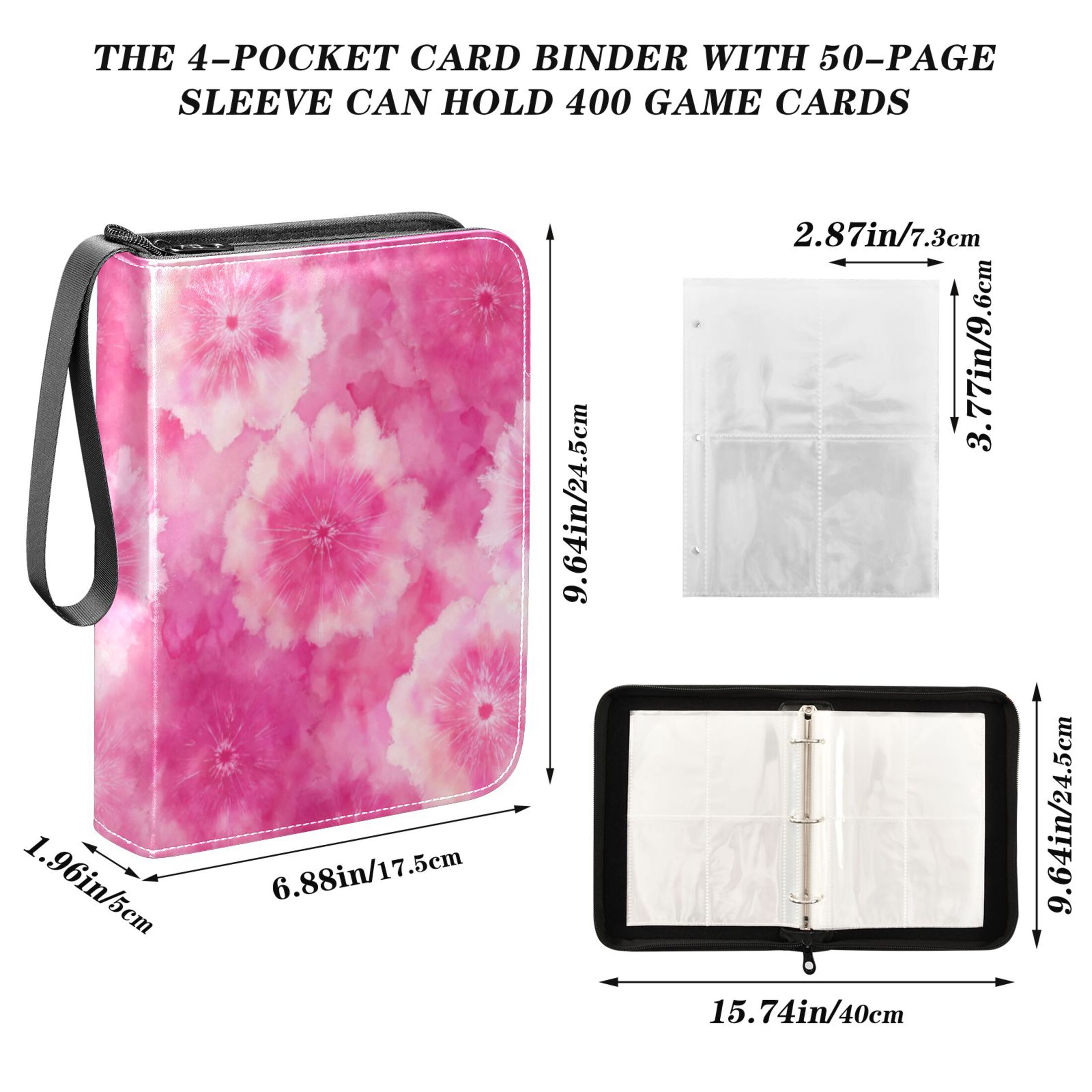 Game Card Storage Bag Collectible Trading Card Albums The 4-Pocket Card Binder With 50-Page Sleeve Can Hold 400 Game Cards Pink Pattern Beautiful
