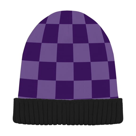 JSTEL Purple Checkered Beanie for Women Men Winter Hat Reversible Skull Knit Cap