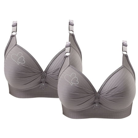 GERsome 2PCS Plus Size Bras for Women V Neck Full Coverage No Underwire Everyday Bras Comfort Wireless Padded Bras Push Up Bra Assorted Color