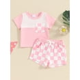 thumbnail image 2 of Infant Girls Shorts Outfit Checkerboard Print Short Sleeve Pocket T-Shirt with Elastic Waist Shorts Set, 2 of 8
