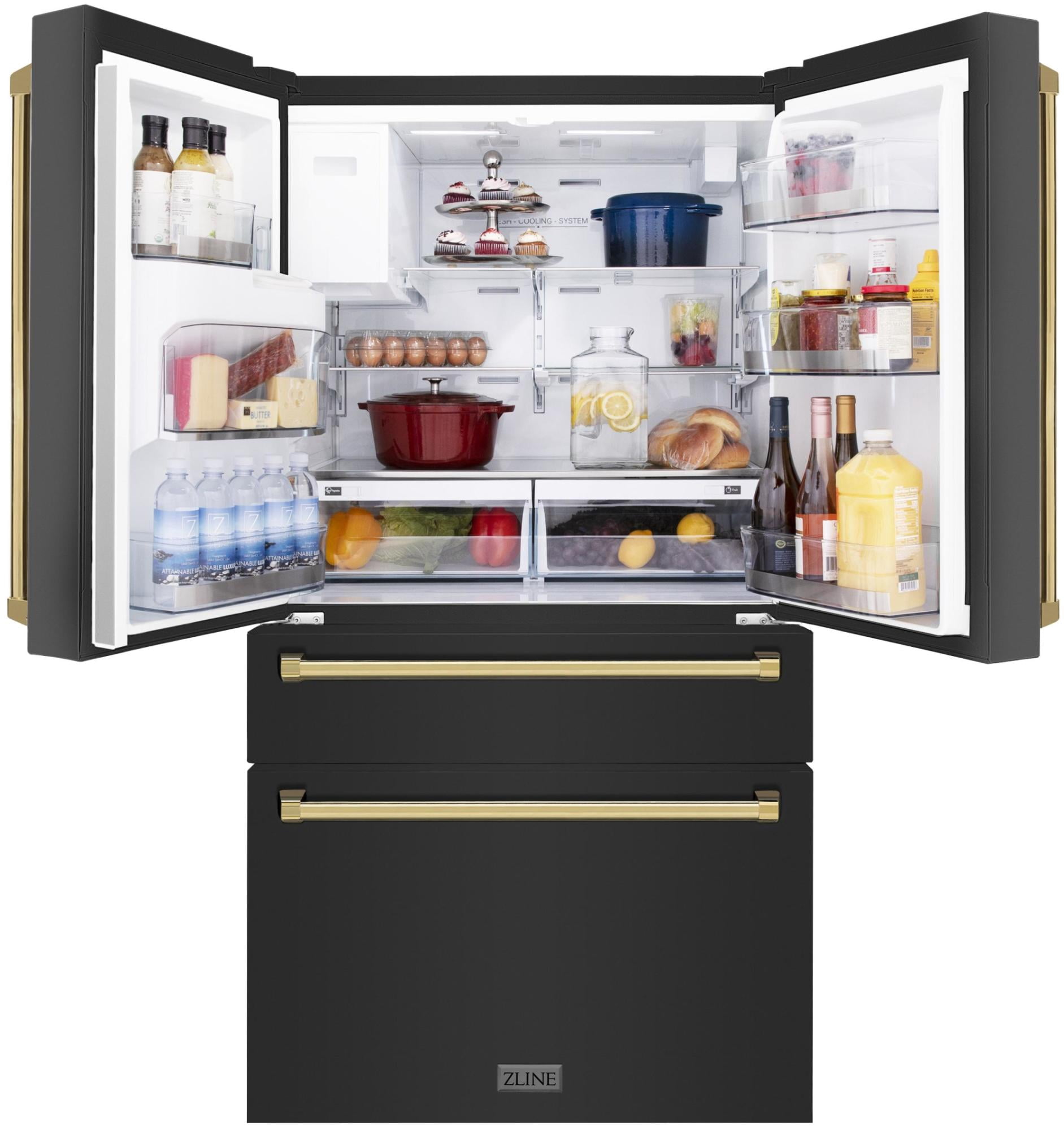 ZLINE 36" Autograph Edition 21.6 cu. ft Freestanding French Door Refrigerator with Water and Ice Dispenser (RFMZ-W-36-BS-CB)