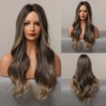 thumbnail image 4 of Pelucas europeas y americanas, cabello largo y rizado para mujer, ondas grandes, temperamento gradual, cabello medio rizado, fibra de seda de alta temperatura, 24 pulgadas al día, 4 of 5