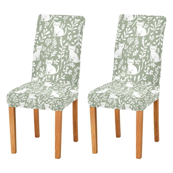Yayeee 2 Pack Dining Chair Covers Stretch Parson Chairs Slipcovers Seat Protector, Green Floral Cat Pattern
