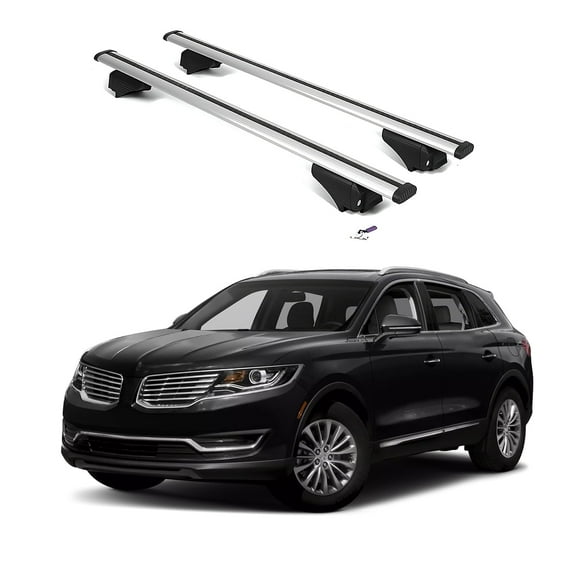 ERKUL Roof Rack Cross Bars for Lincoln MKX 2016-2018 | Aluminum Crossbars with Anti Theft Lock for Rooftop | Compatible with Flush Rails - Silver