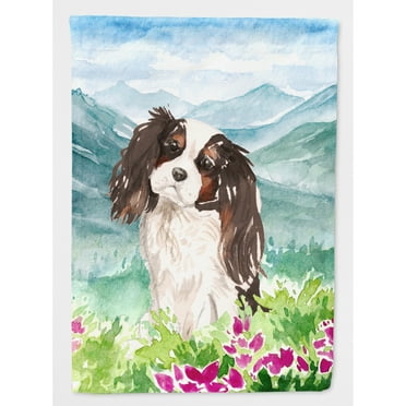 Carolines Treasures CK1966CHF Mountian Flowers Tricolor Cavalier Spaniel Flag Canvas House Size  Large multicolor